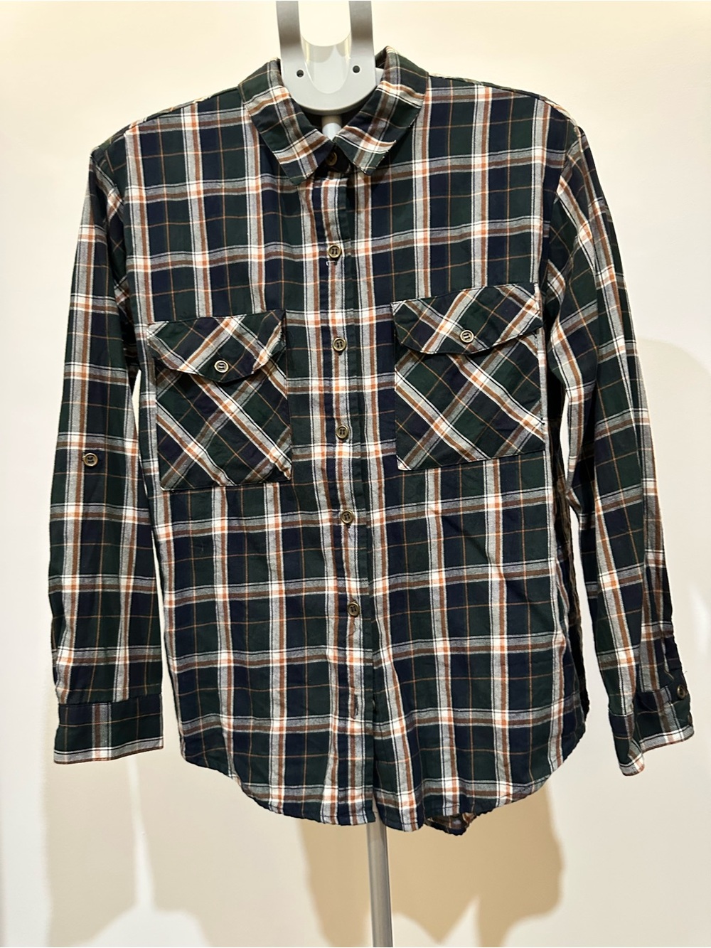 Forever 21 Dark Green Plaid Button-Front Shirt
